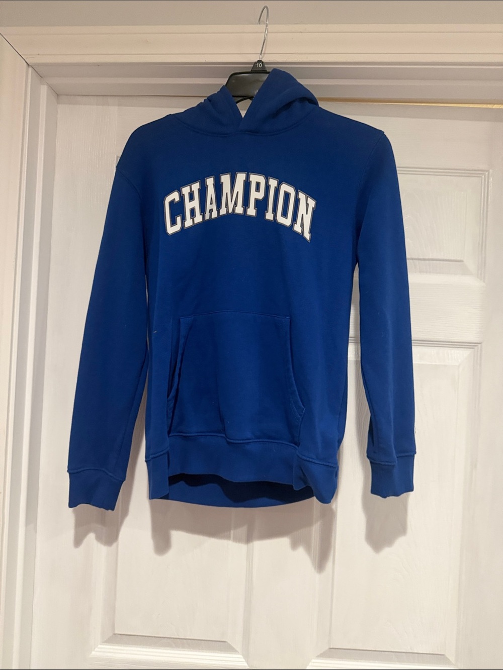 Champion Blue Hoodie with White Arch Logo